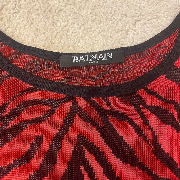 ❤️TRADED❤️Balmain zebra red black gold L button mini dress long sleeve 44 France - Picture 15 of 16